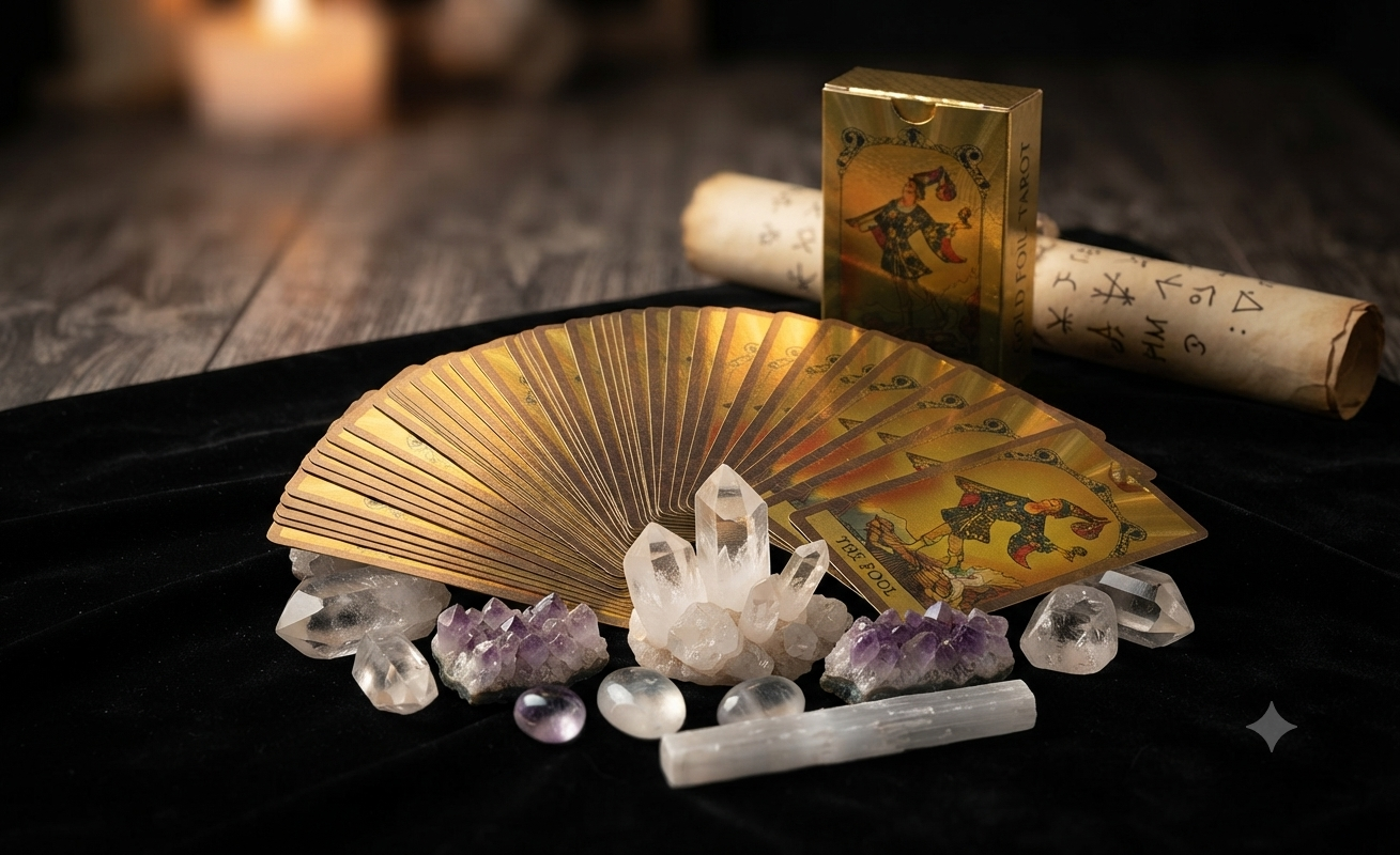 Baraja de Tarot Dorada Gold Foil — Edición Mística Premium (Impermeable)
